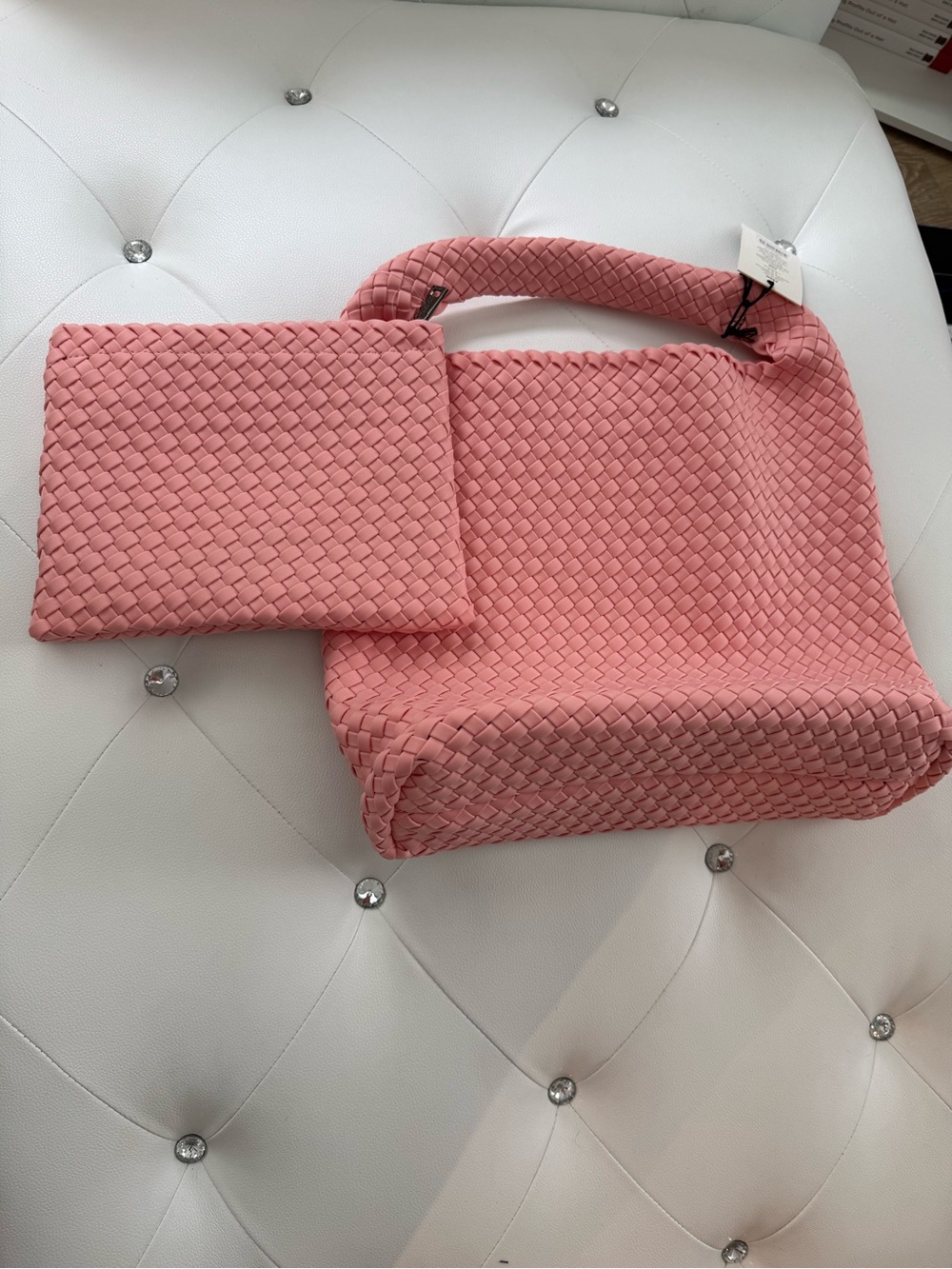 Sol and Selene Pink Woven Hobo Bag with Matching Pouch - Picture 2 of 12